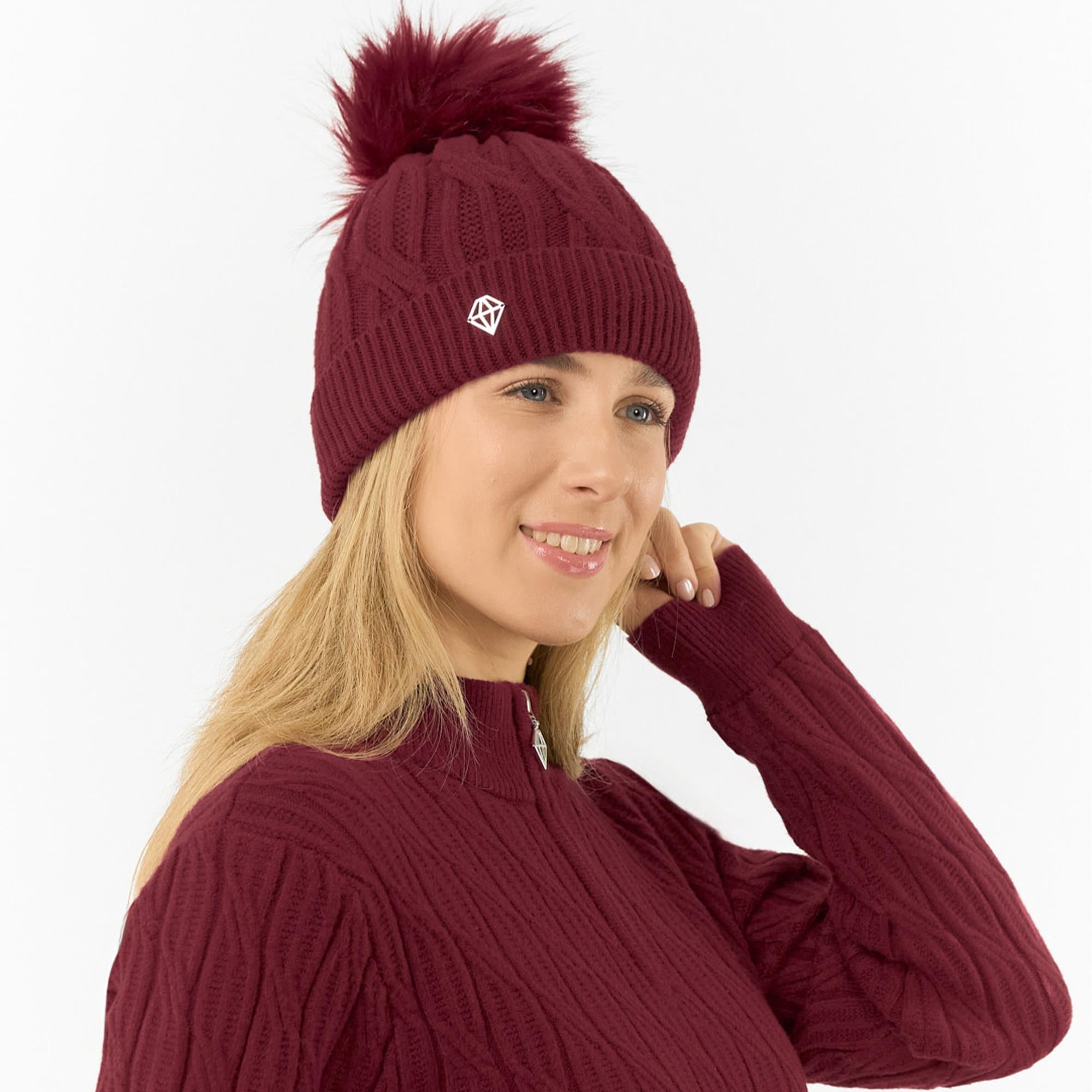 Pure Golf Suzie Margot Knit Waterproof Ladies Bobble Hat Merlot